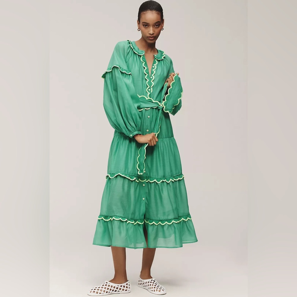 Anthropologie CeliaB Linen Blend Long-Sleeve Maxi Shirt Dress